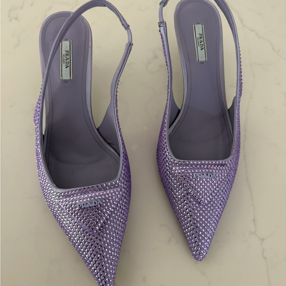 Prada Lavender Crystal Slingback Heels